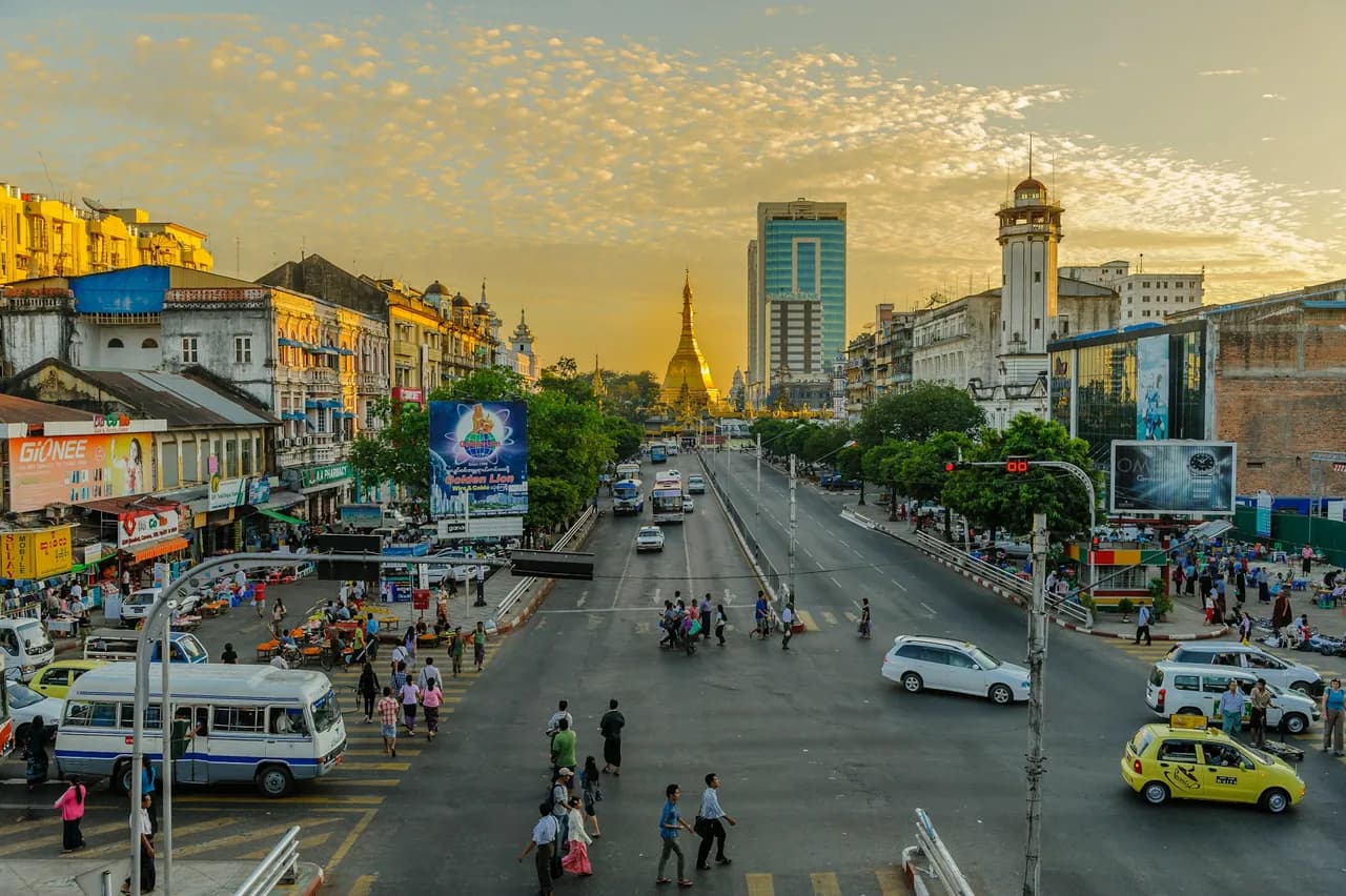 Yangon city streets and buildings